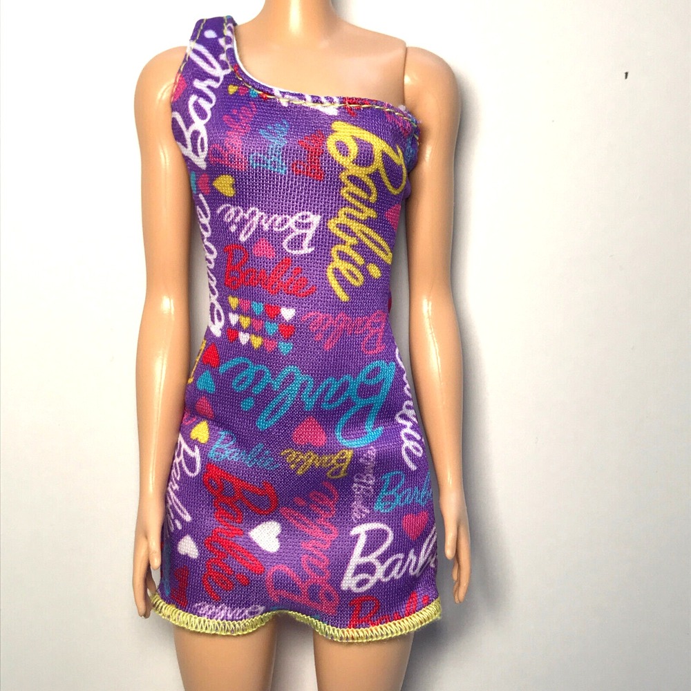 Barbie Doll Clothing Purple One Shoulder Logo Writing Print Mini Dress